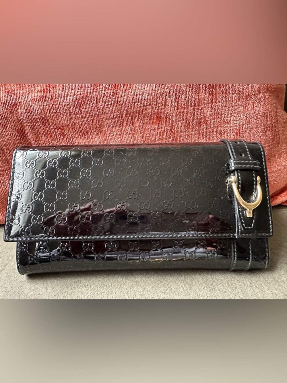 Gucci Black Patent Guccisma Continental Wallet